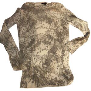 gap khaki metallic shimmer cream gold baroque  print merino wool sweater floral